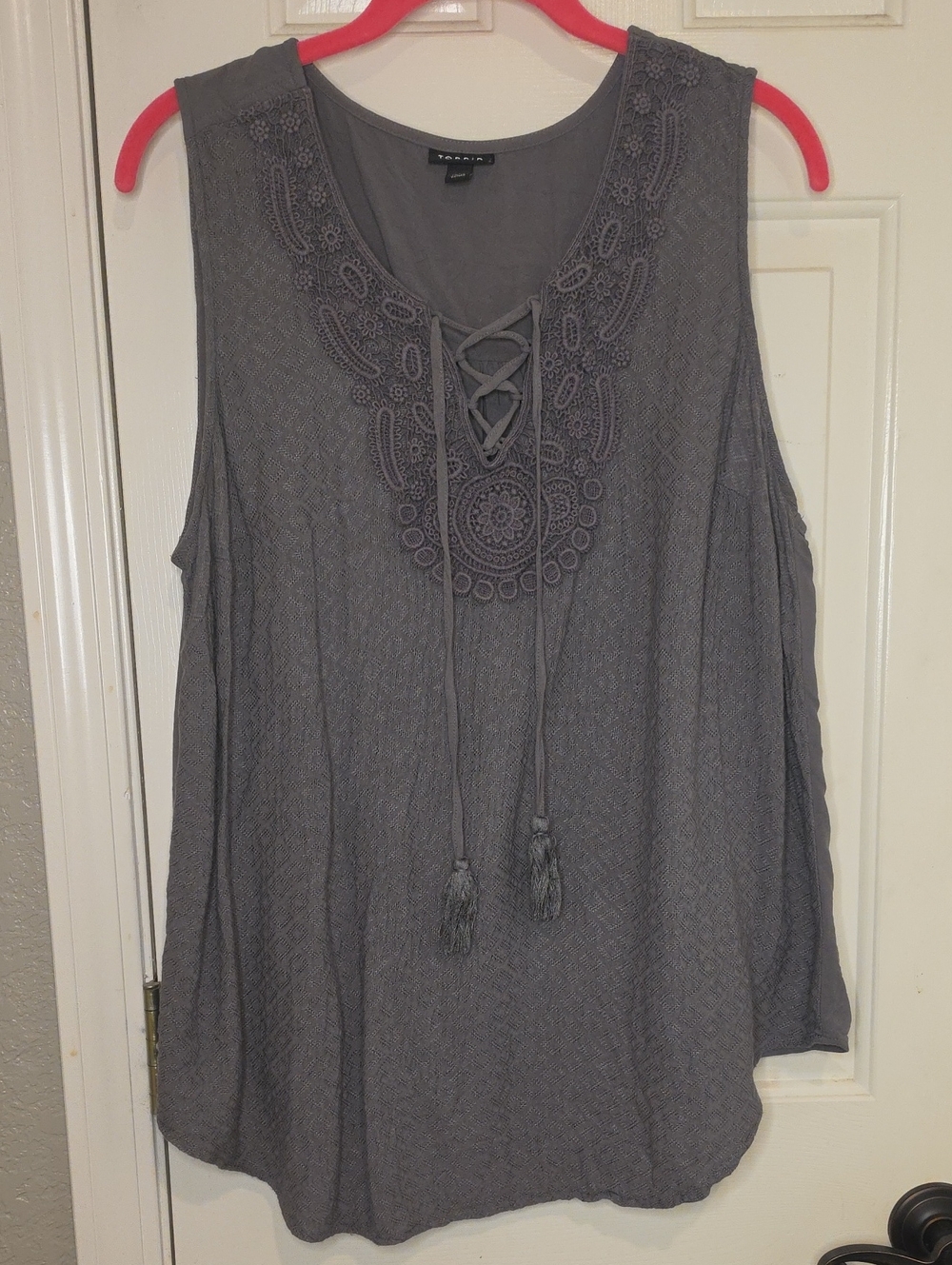 torrid Gray Lace-Up Embroidered Tank Top